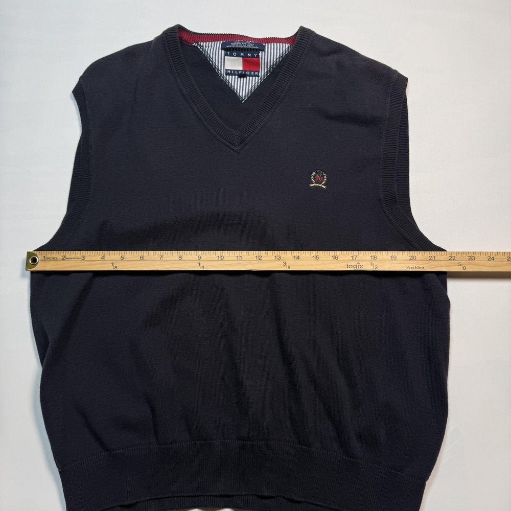 Tommy Hilfiger Sweater Vest Mens XL Blue V Neck Cotton Logo Knit Pullover READ - Picture 6 of 7